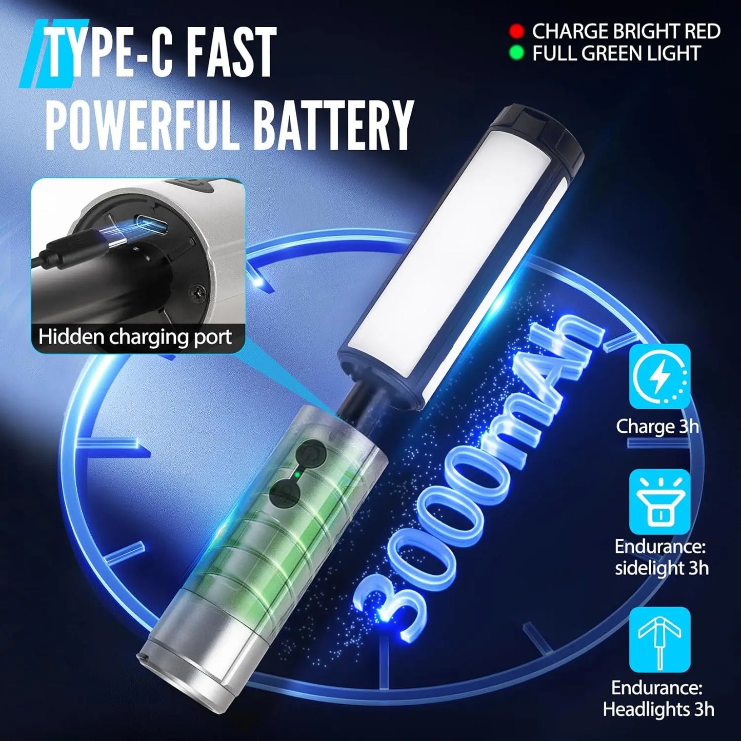 Foldable Camping Lights 3000mAh Rechargeable Lantern 3 in 1 Portable Flashlight LED