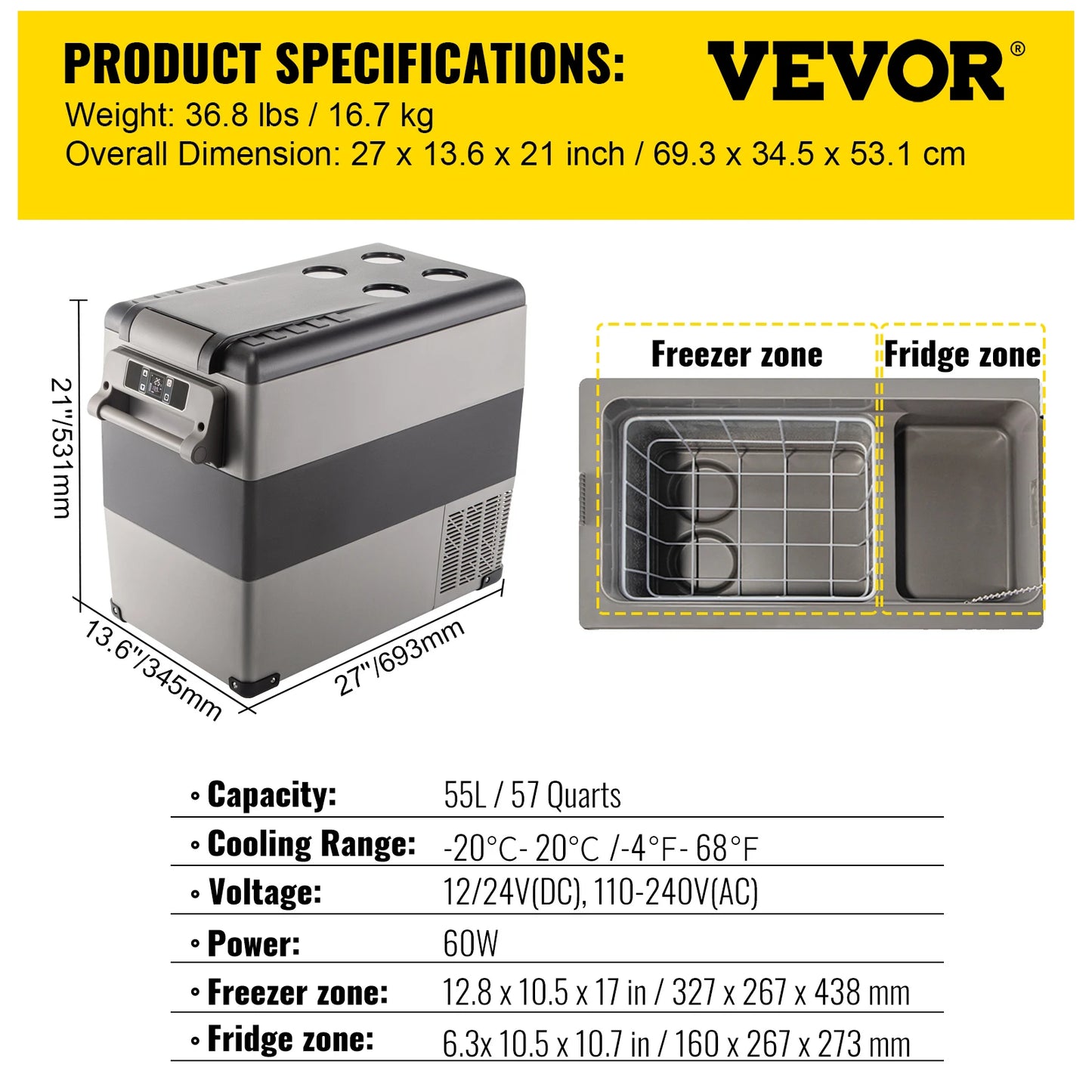 Car Refrigerator Mini Fridge 12/24V DC 110-240V